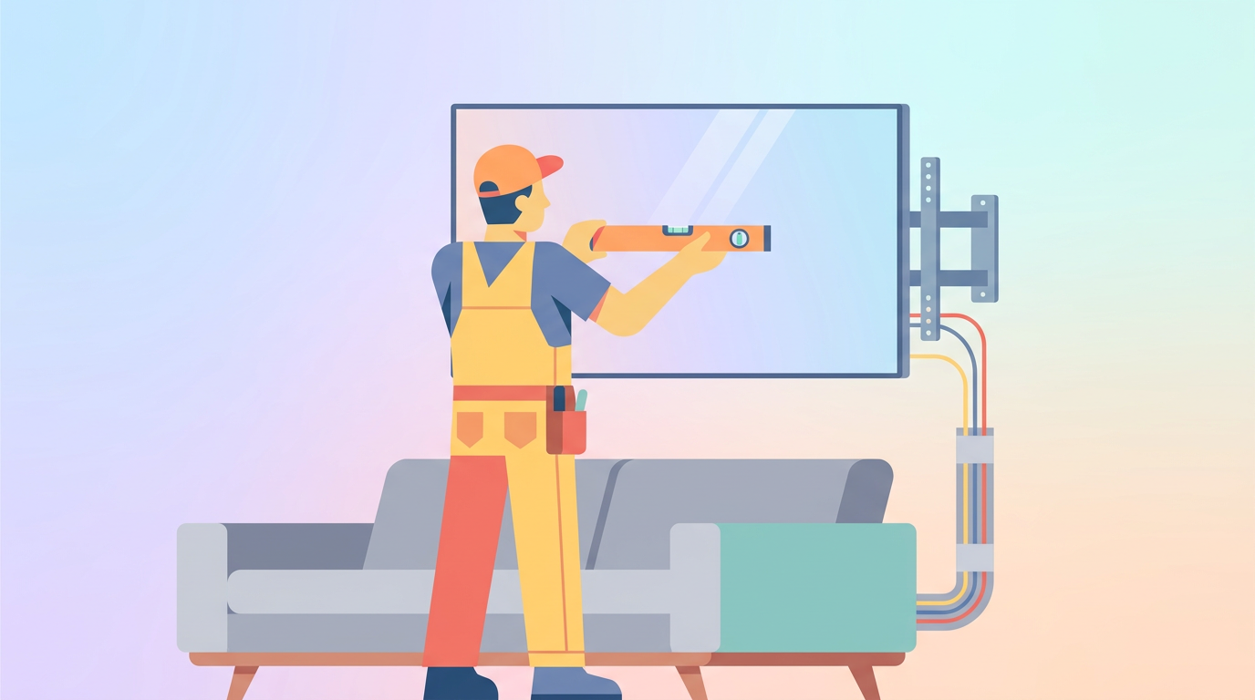 Bricoleur installant une TV plate au mur avec support mural