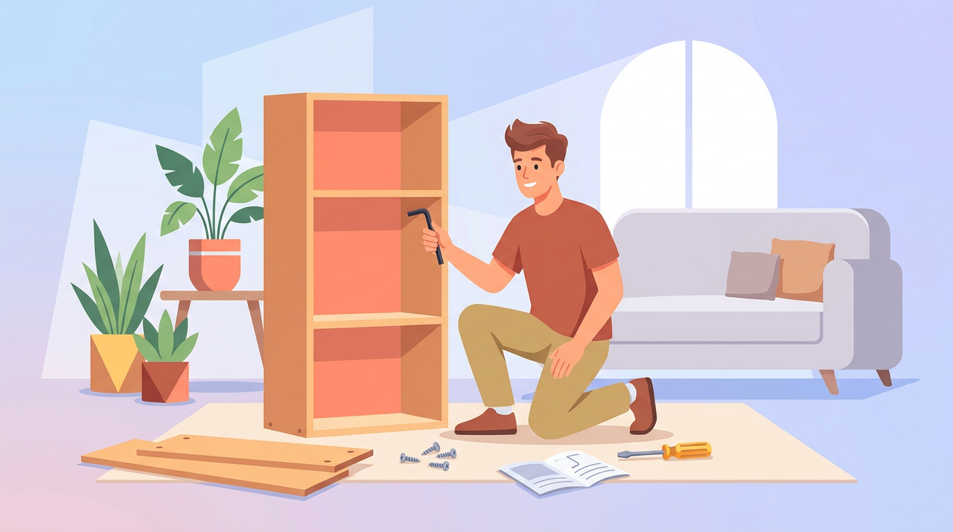Bricoleur en train de monter une armoire IKEA à portes coulissantes