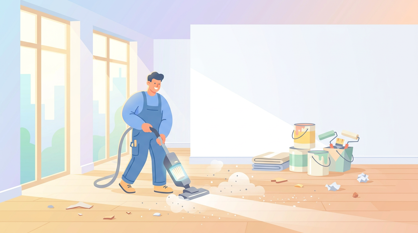 Nettoyage de poussières et gravats après travaux dans un appartement